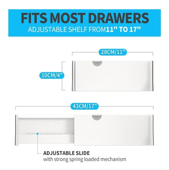 Drawer Dividers Organizer 4" High Expandable White 6 Pack Bedroom Bath Closet - Picture 5 of 7